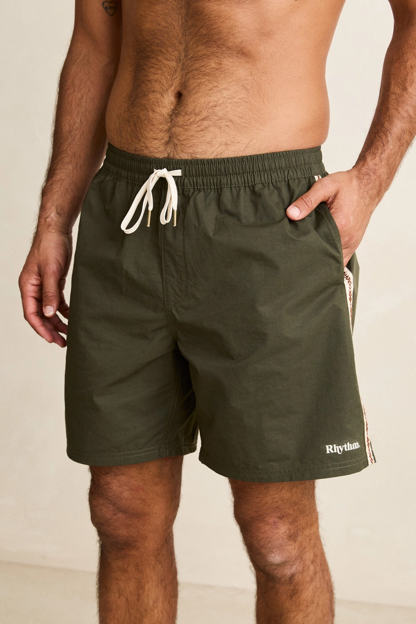 delivery work Wide Range Motion Woven Tape Beach Short Olive