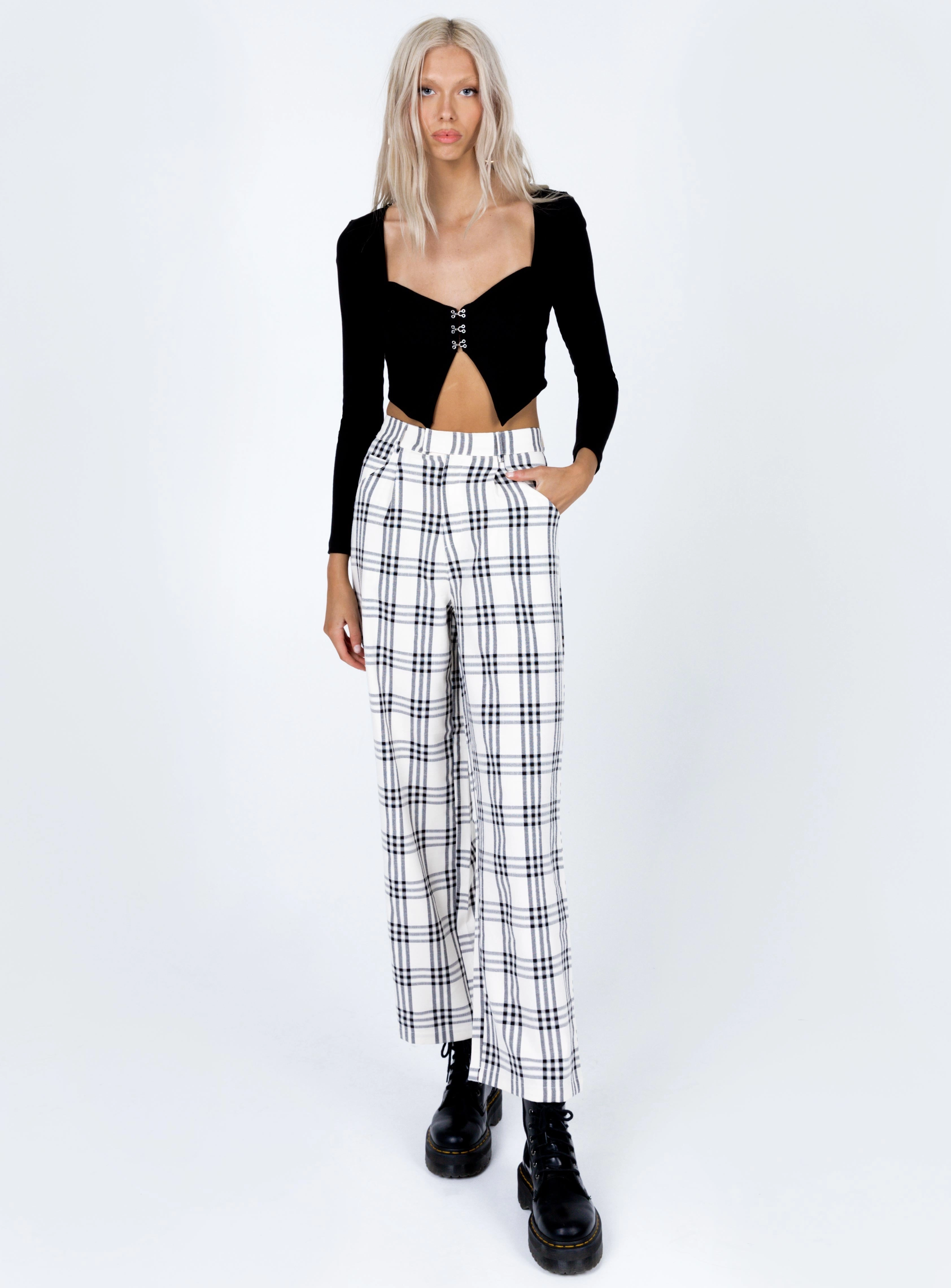 Fit Control Declan Checked Wide Leg Pants White