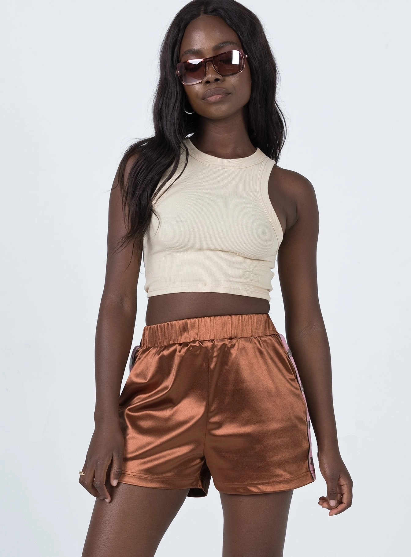 Muse Track Shorts Brown button fly Effortless Movement