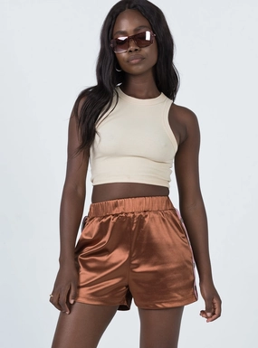 Muse Track Shorts Brown button fly Effortless Movement