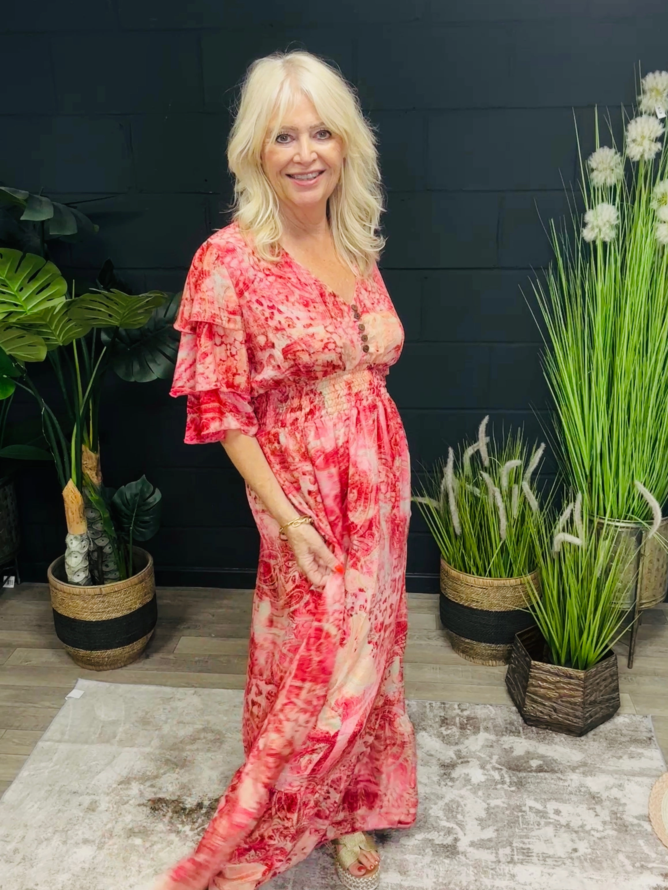 Taj Printed Maxi Dress Fuchsia Midi-Length Fit Choice