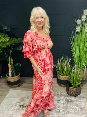 Taj Printed Maxi Dress Fuchsia Midi-Length Fit Choice