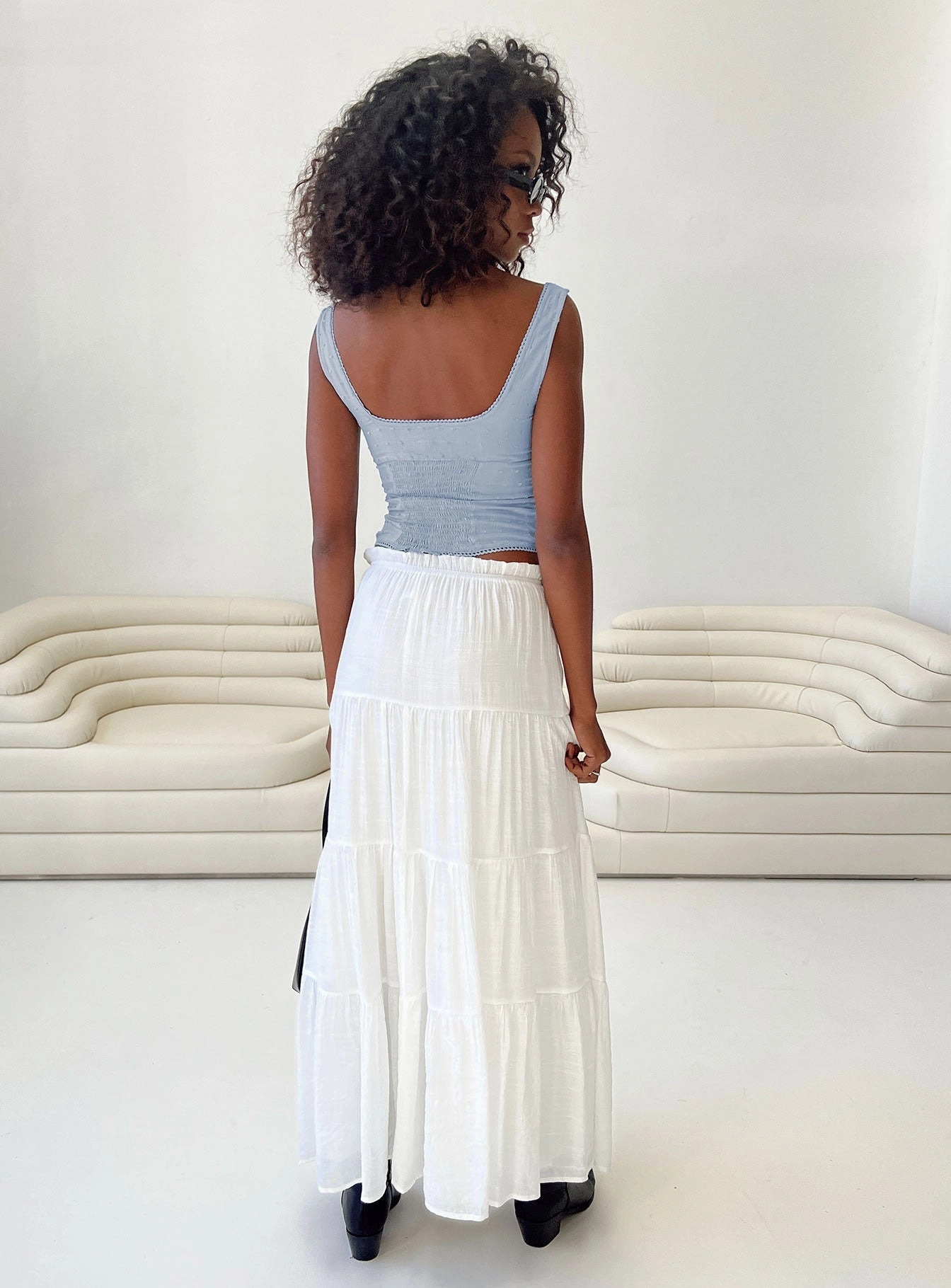 Mya Maxi Skirt White Stretch Waist Sleek Flow