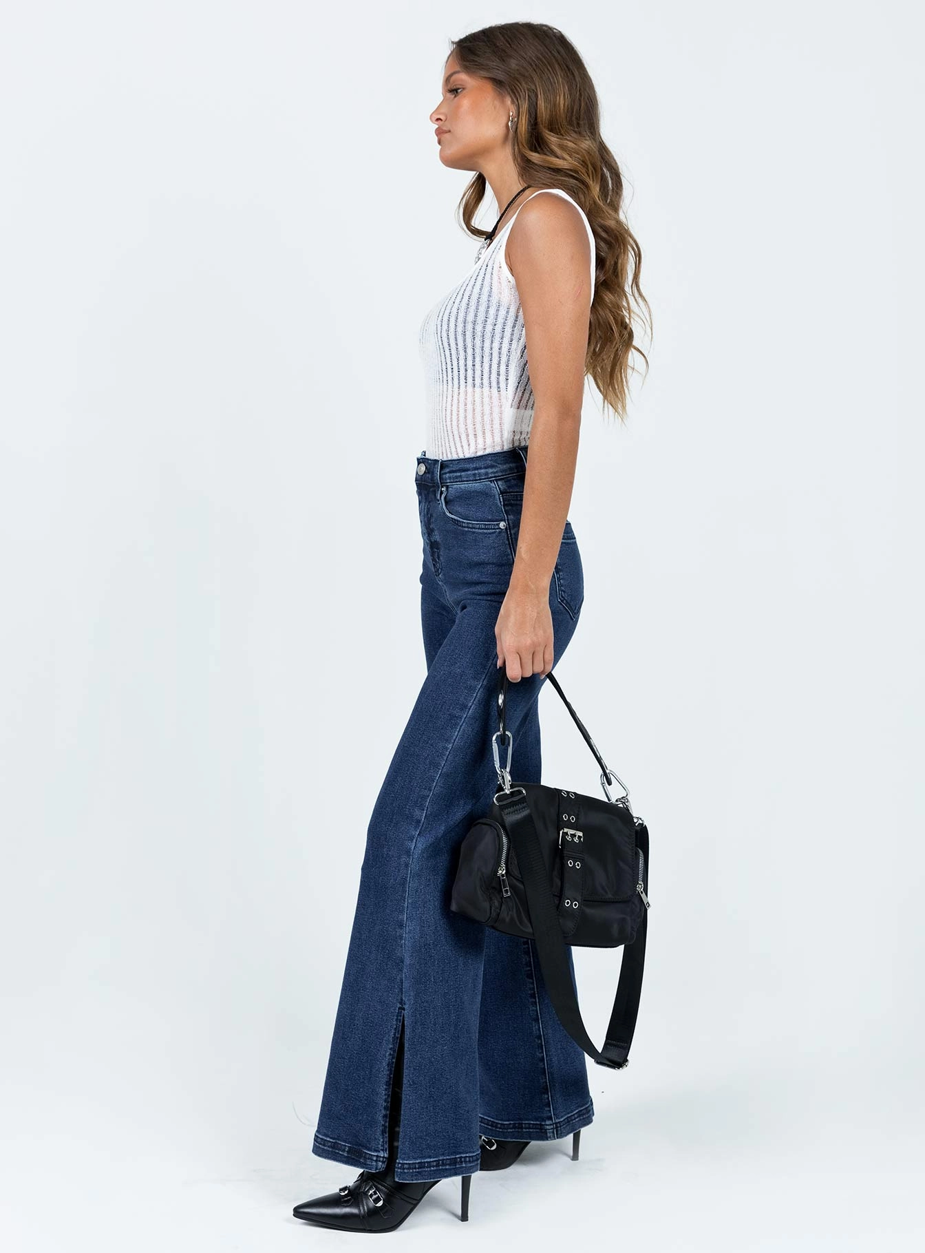 Nairana Split Hem Jeans Dark Wash Denim Soft Touch Low Maintenance Fabric