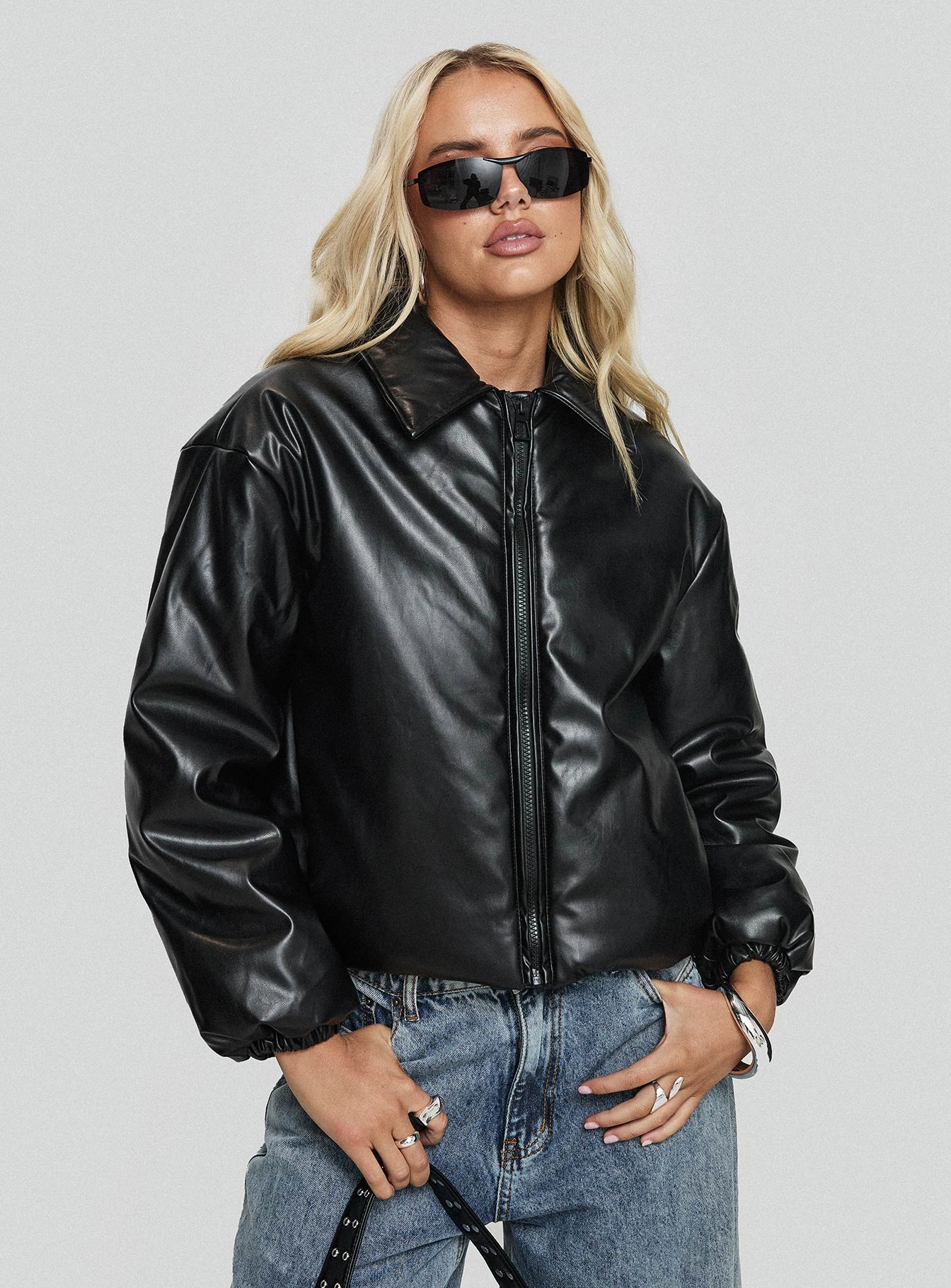 Nantes Faux Leather Bomber Jacket Black Vegan Fabric