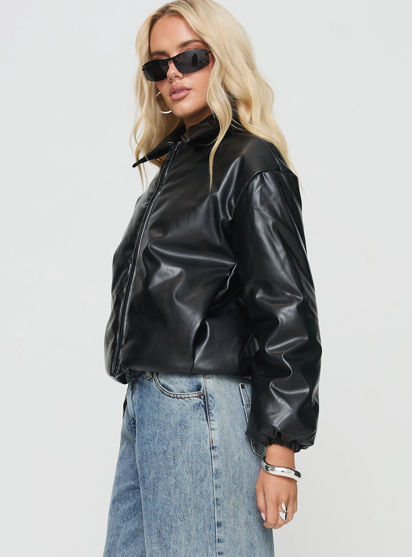 Nantes Faux Leather Bomber Jacket Black Comfy Fit