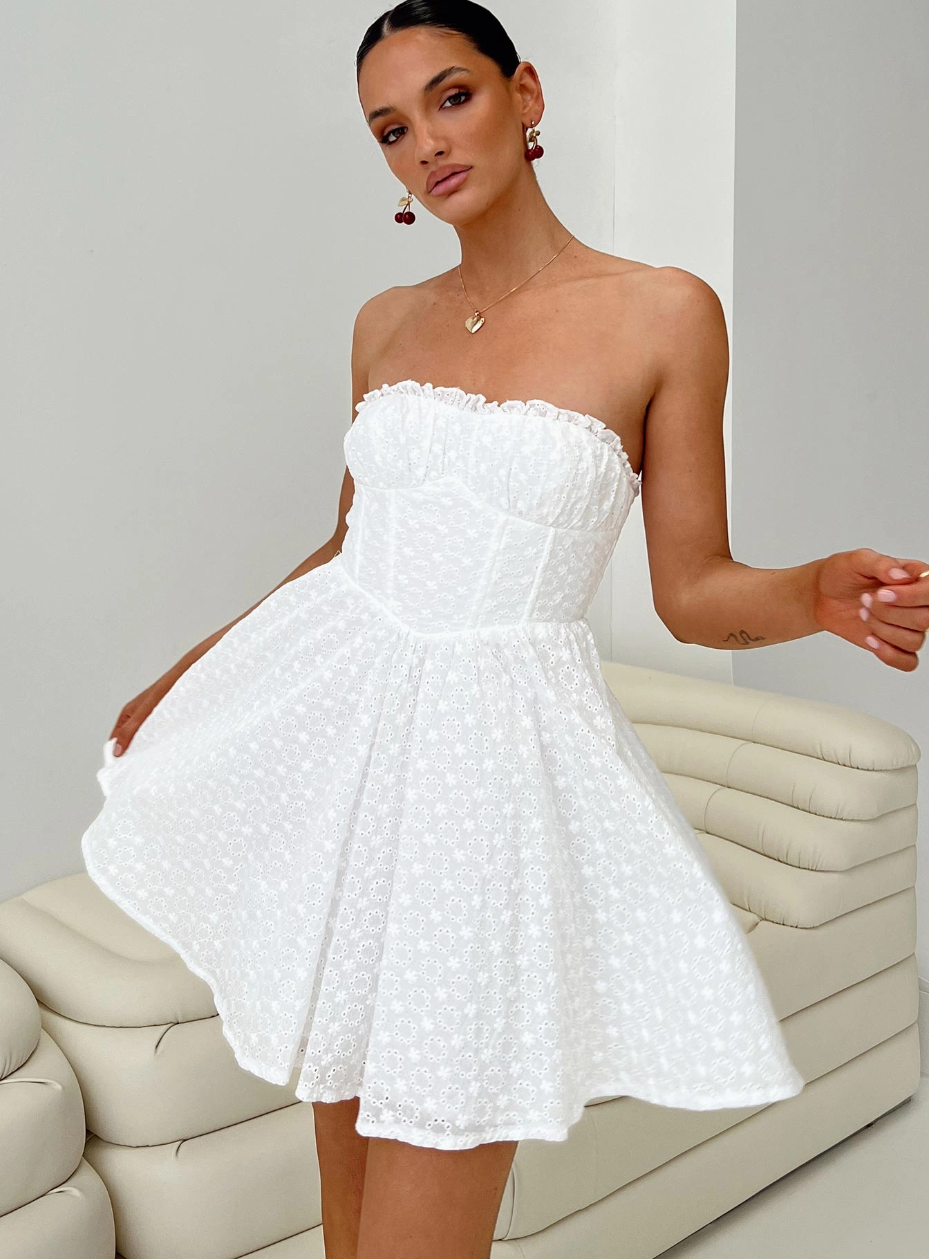 Nataria Strapless Mini Dress White Balanced Look