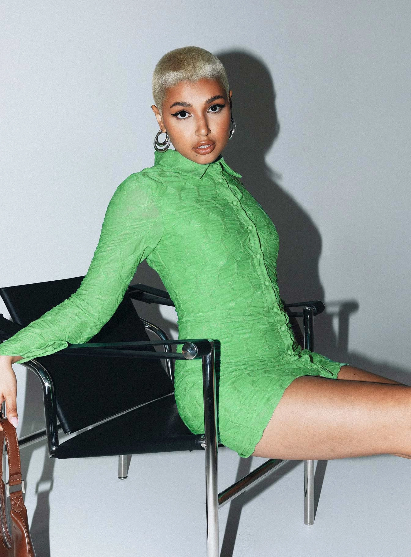 Calvert Long Sleeve Mini Dress Green Stream Cut Timeless Comfort Wear