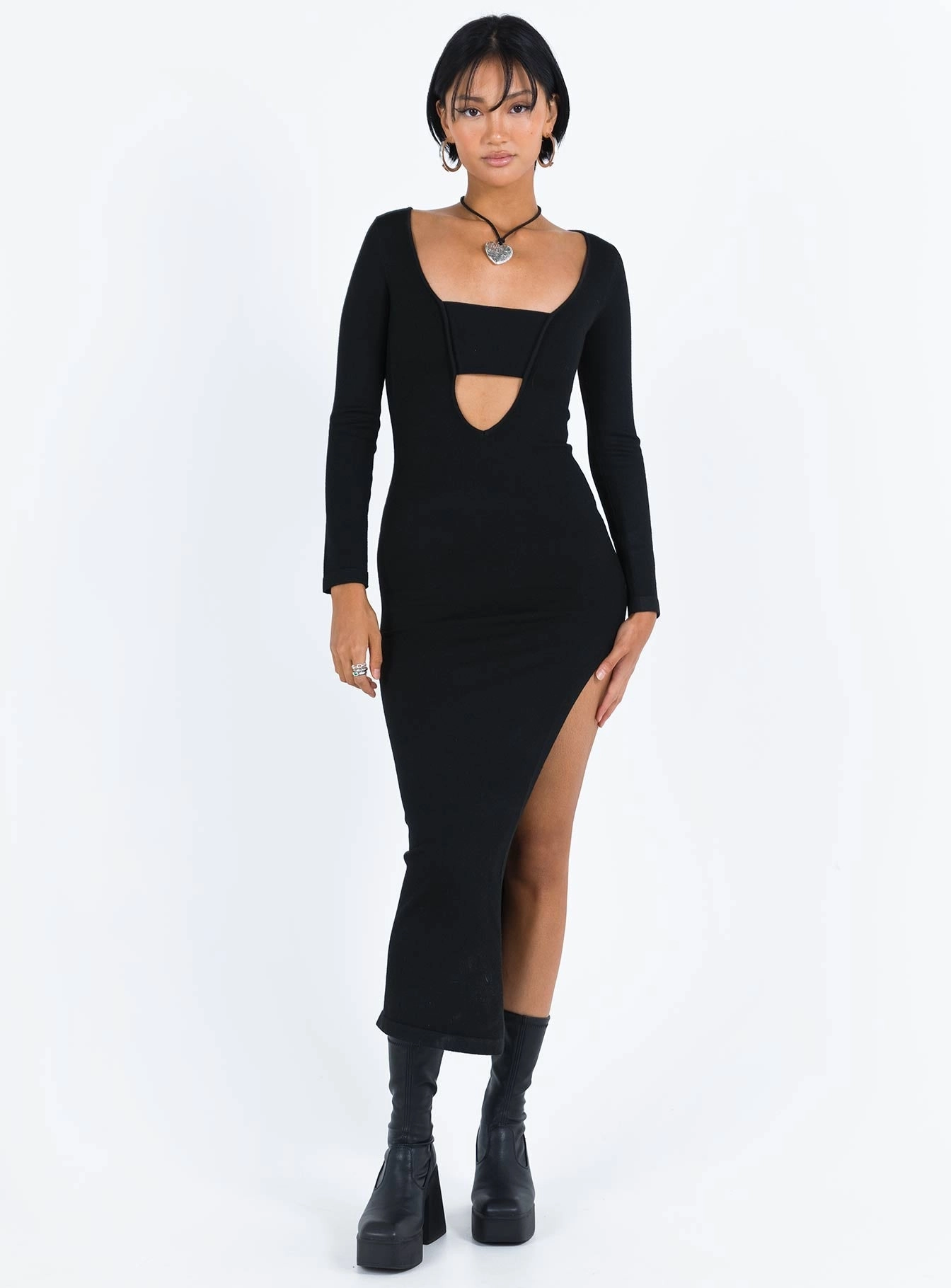 Back Glow Air Beauty Marple Cut Out Maxi Dress Black