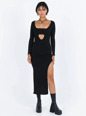 Puff-Sleeve All-Day Wear Marple Cut Out Maxi Dress Black