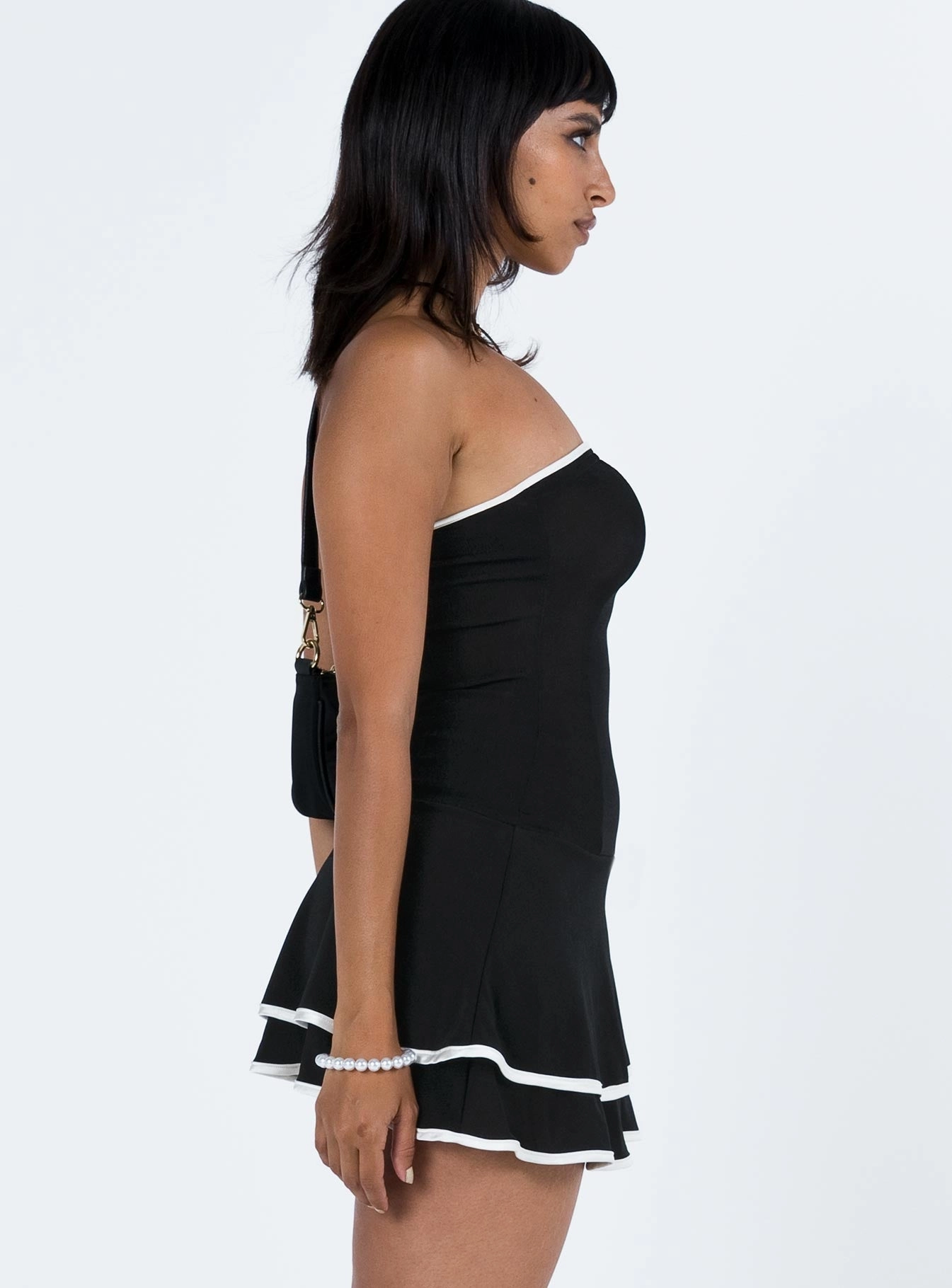 Samira Strapless Mini Dress Black Tiered Skirt