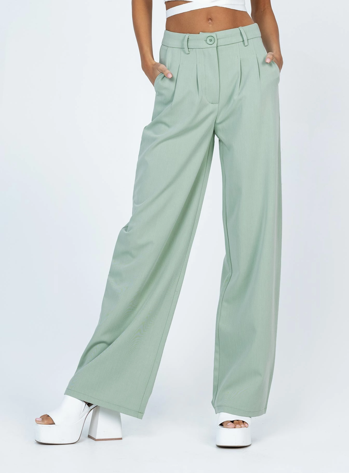 Cropped hem Side slits Archer Pants Green