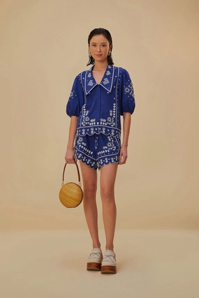 Navy Blue Embroidered Shorts embroidery details camisole
