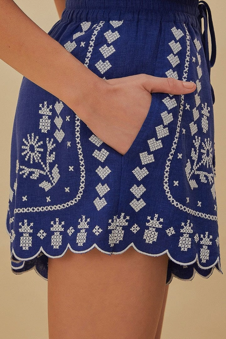 Casual Shorts HighBackRise Navy Blue Embroidered Shorts