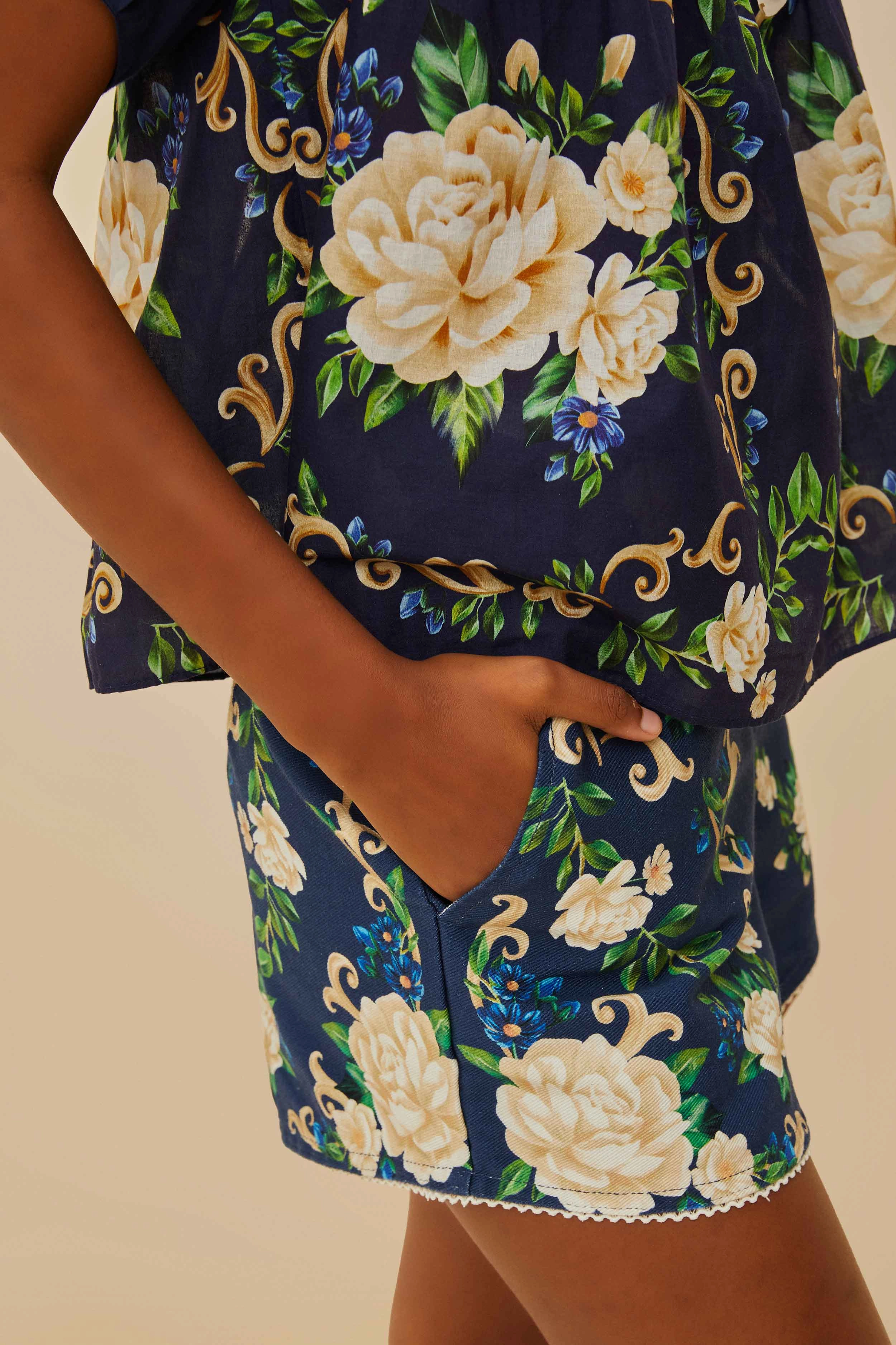 Tailored Design Active Flex Fit Navy Blue Flower Tapestry Shorts