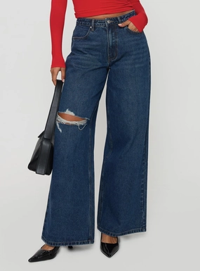 Naylor Rip Mid Rise Wide Leg Jeans Dark Blue Wash Spring Mood Trendy Outfit Plan