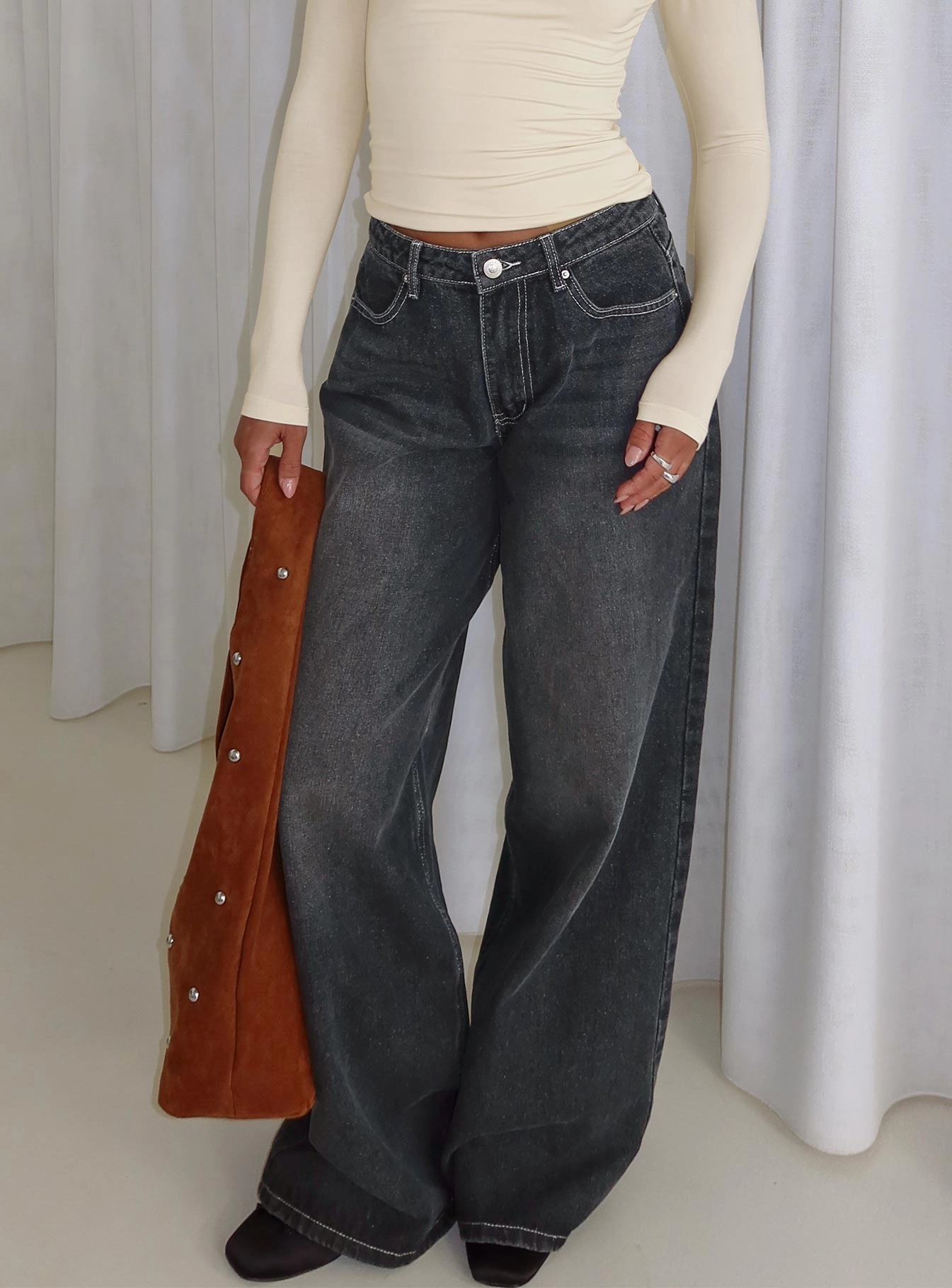 Naylor Wide Leg Jeans Grey Wash Fashion Lover Classic Wear Modern Minimalist