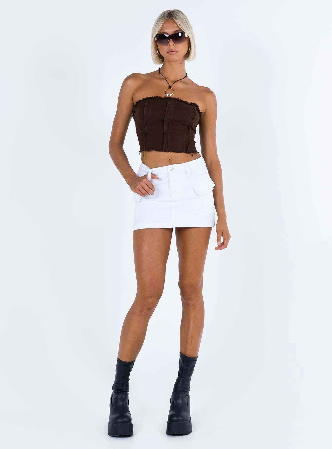 Zakai Cargo Denim Mini Skirt White Cozy Finish