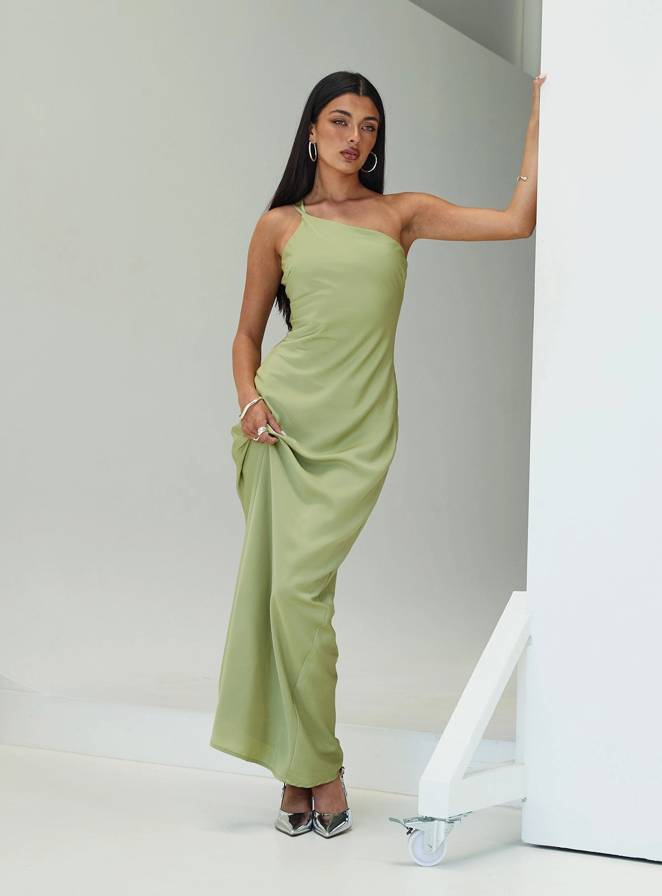 ReinforcedHem Nehemiah One Shoulder Maxi Dress Green