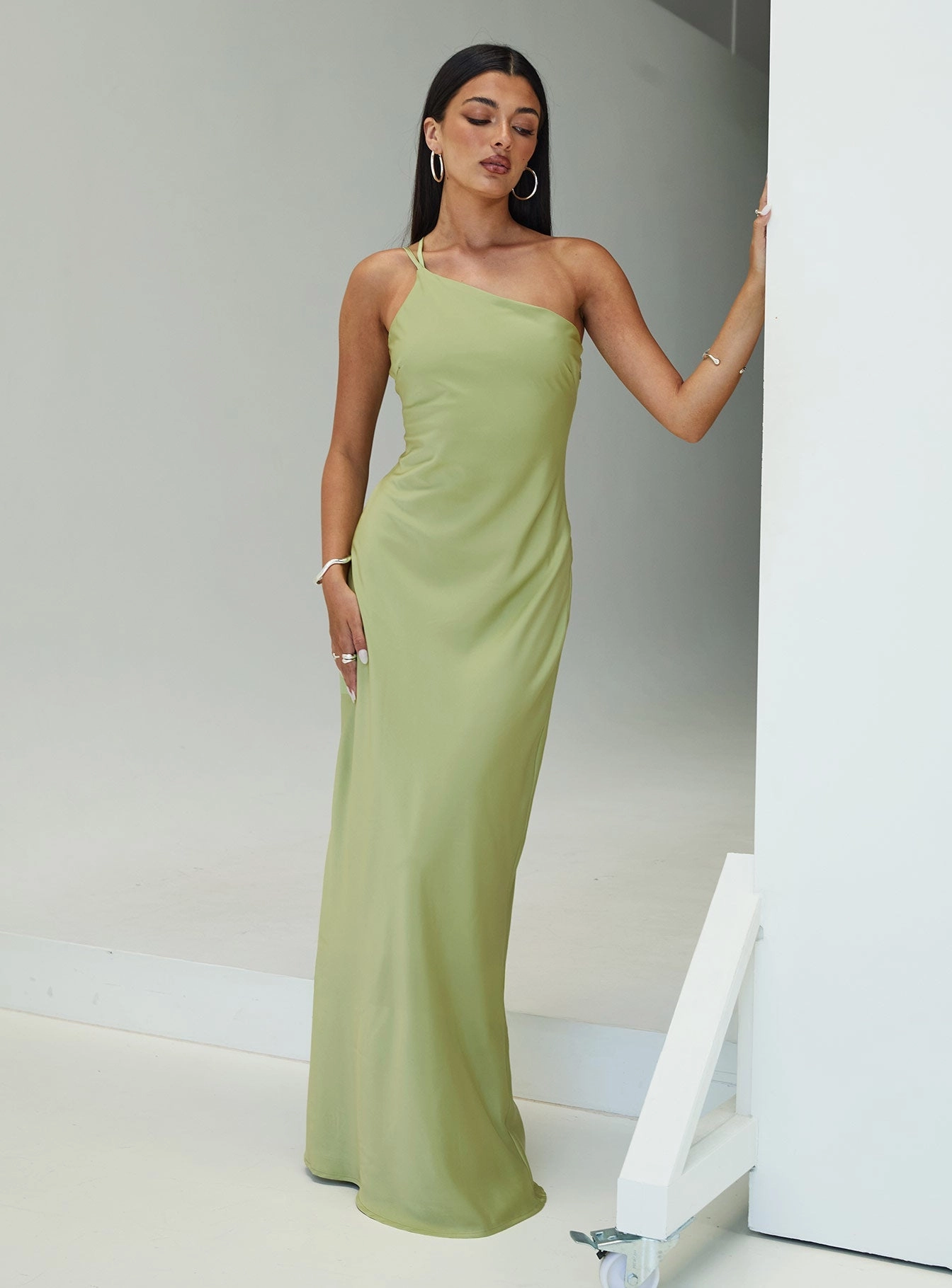 Nehemiah One Shoulder Maxi Dress Green Smart Shape Lounge Style