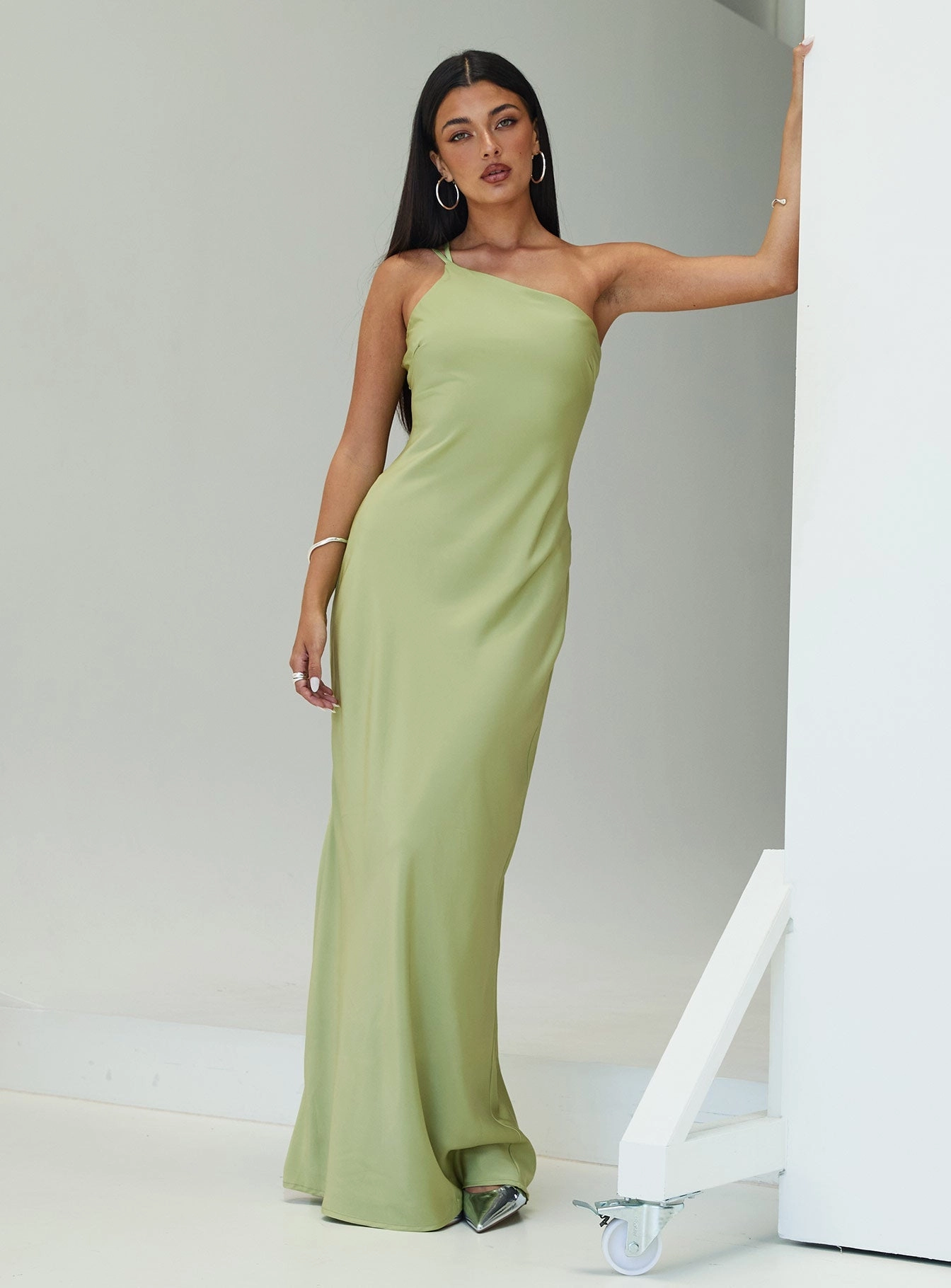 Texture Play Nehemiah One Shoulder Maxi Dress Green