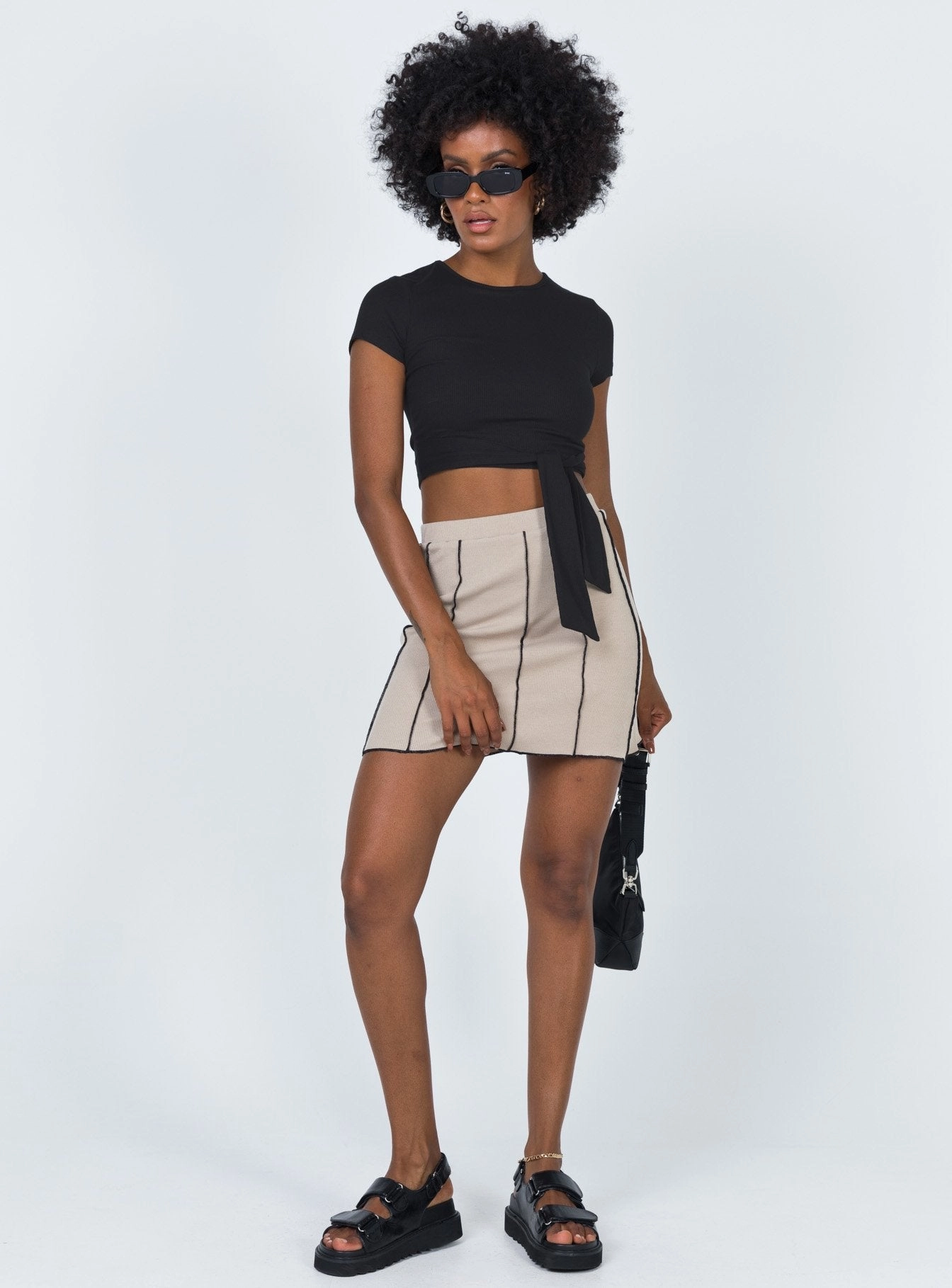 Nelle Mini Skirt Beige Photoshoot Ready Daytime Look