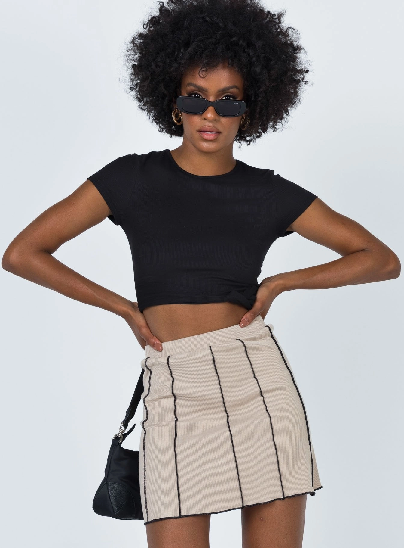 Sporty Casual Matching Belt Nelle Mini Skirt Beige