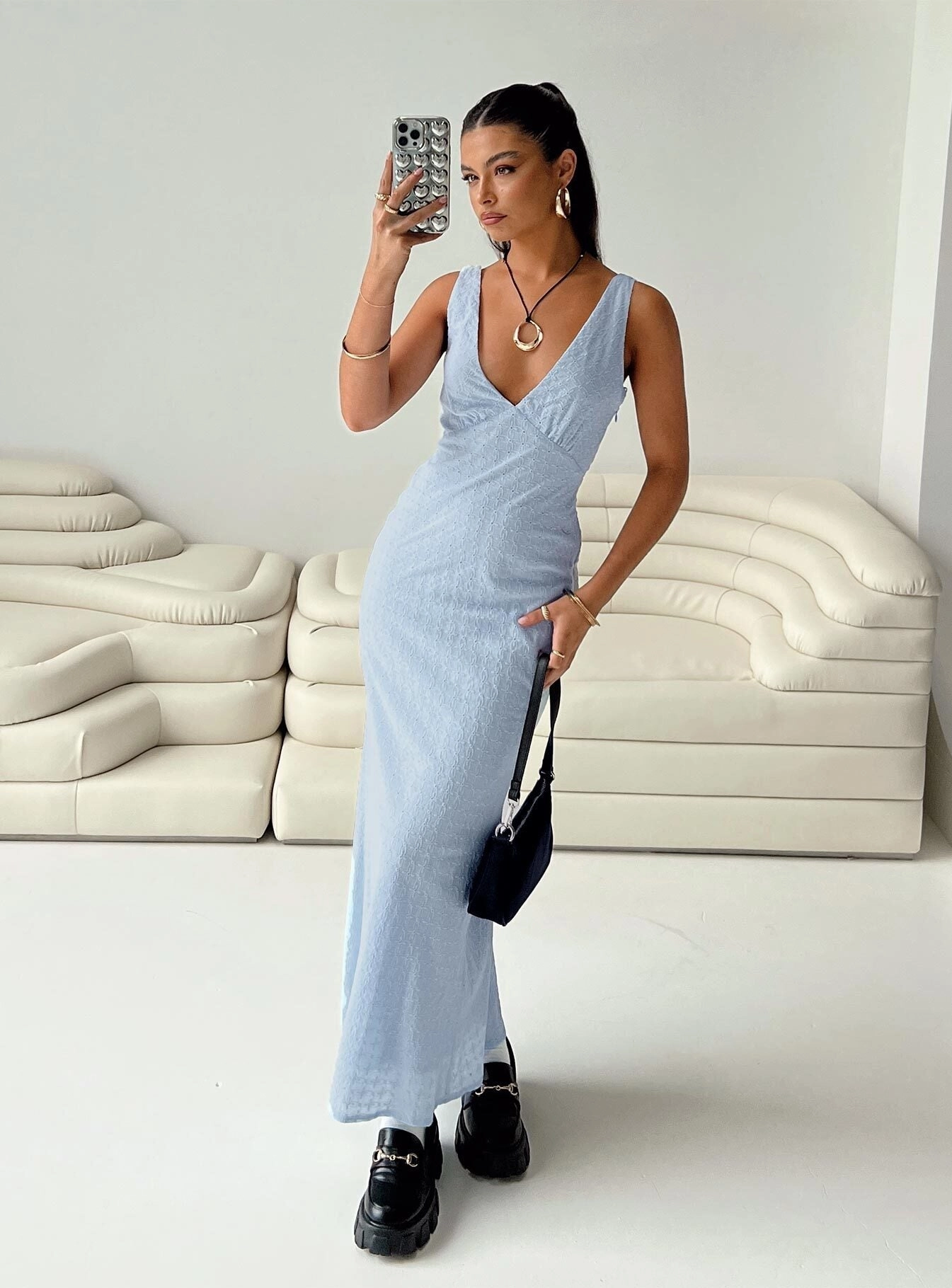 Day-to-evening dress Beadwork Nellie Anglaise Maxi Dress Blue
