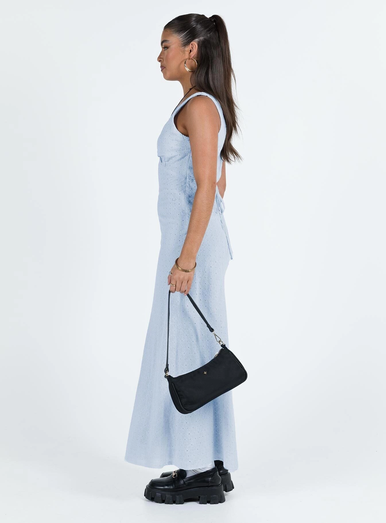 Seasonal Style Sculpted Detail Nellie Anglaise Maxi Dress Blue
