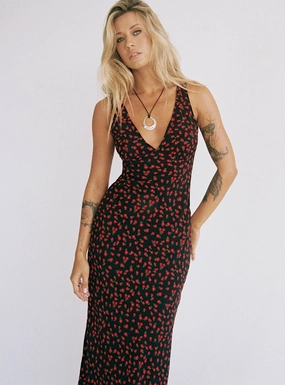 Spring Vibe Nellie Maxi Dress Black/Red Floral