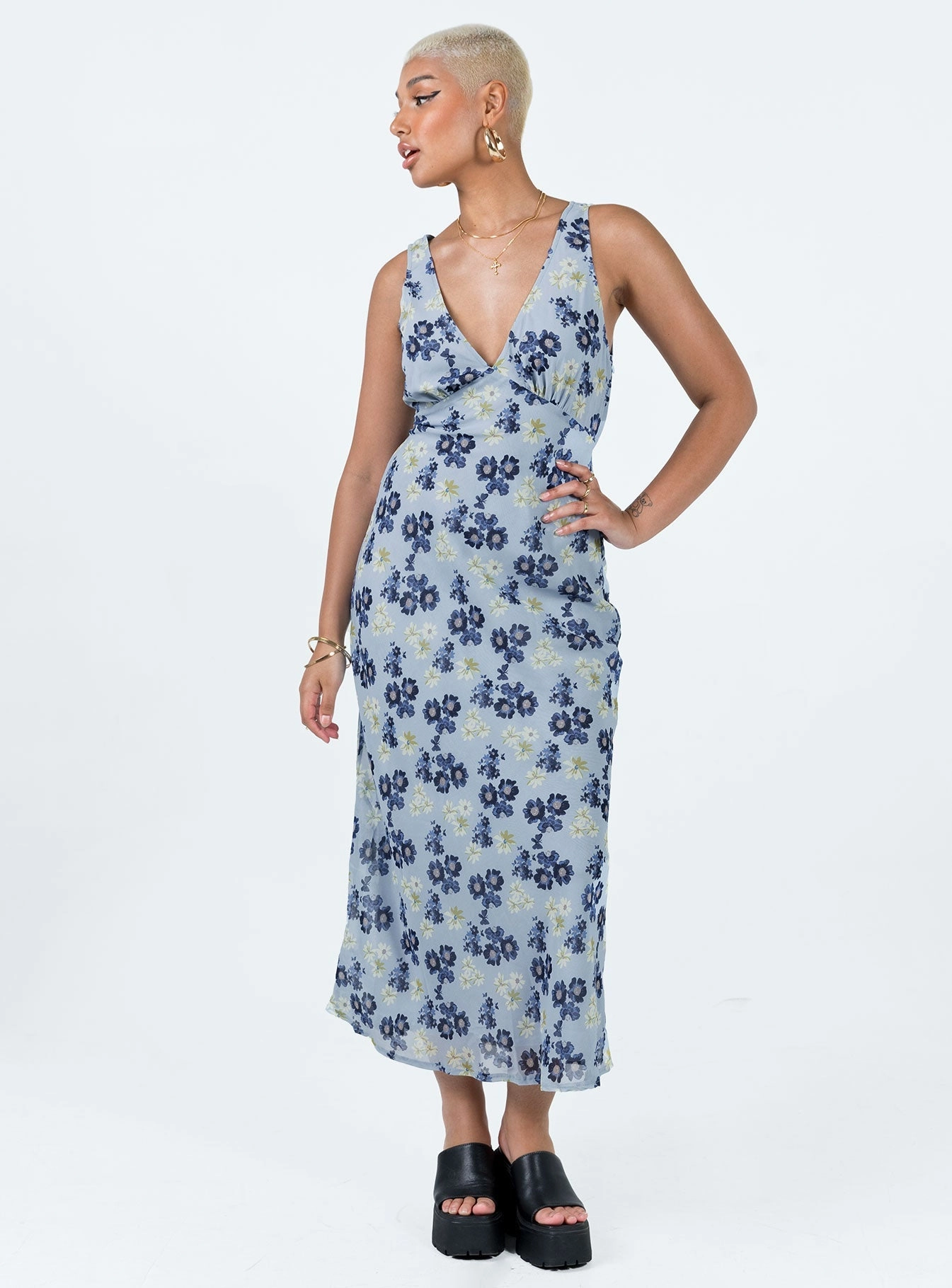 Nellie Maxi Dress Blue Floral Love Glow London Edge