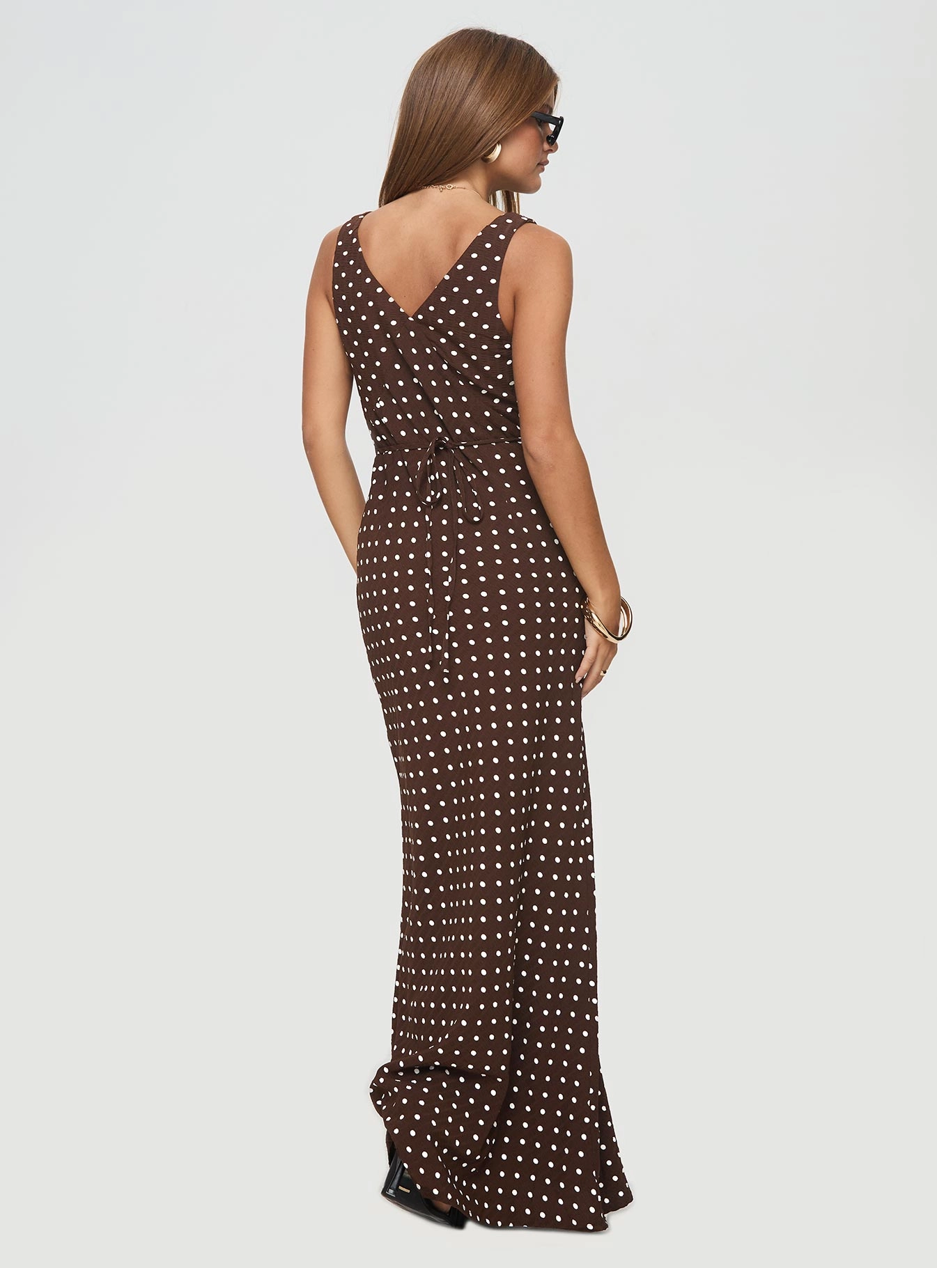 Skin Hug Timeless Layering Nellie Maxi Dress Brown Polka Dot