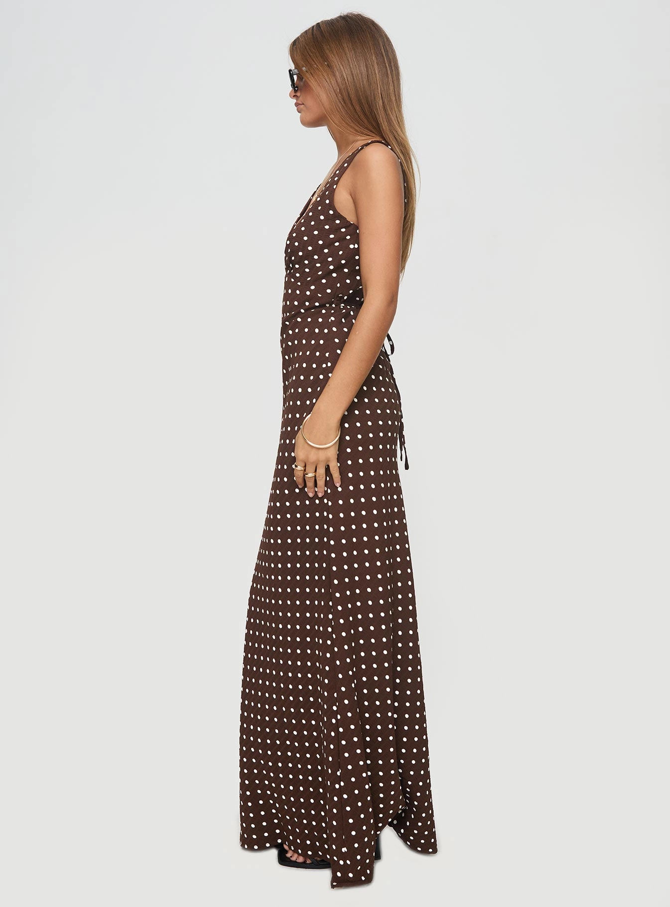 Nellie Maxi Dress Brown Polka Dot Shade Glow