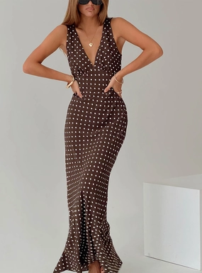 animal-print Nellie Maxi Dress Brown Polka Dot