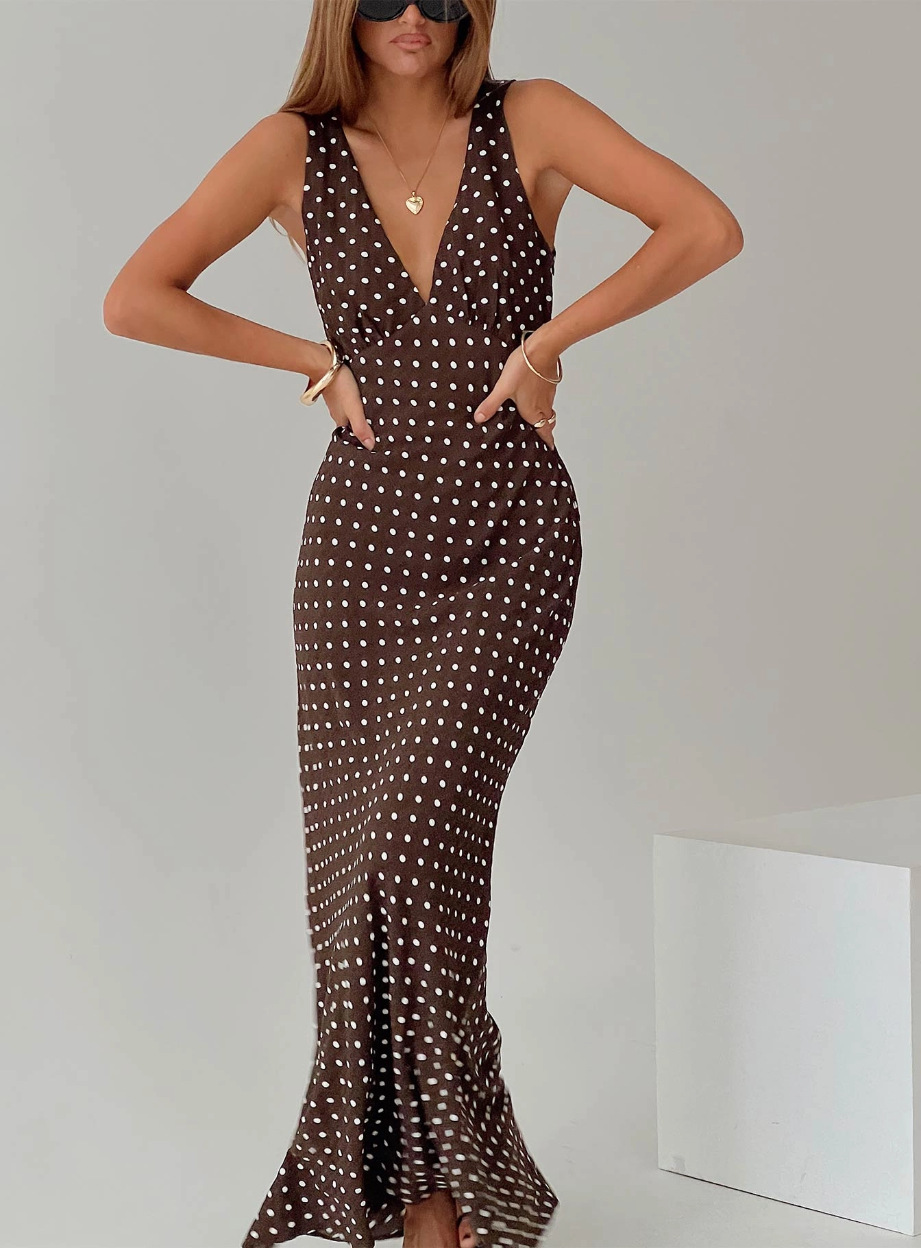 animal-print Nellie Maxi Dress Brown Polka Dot
