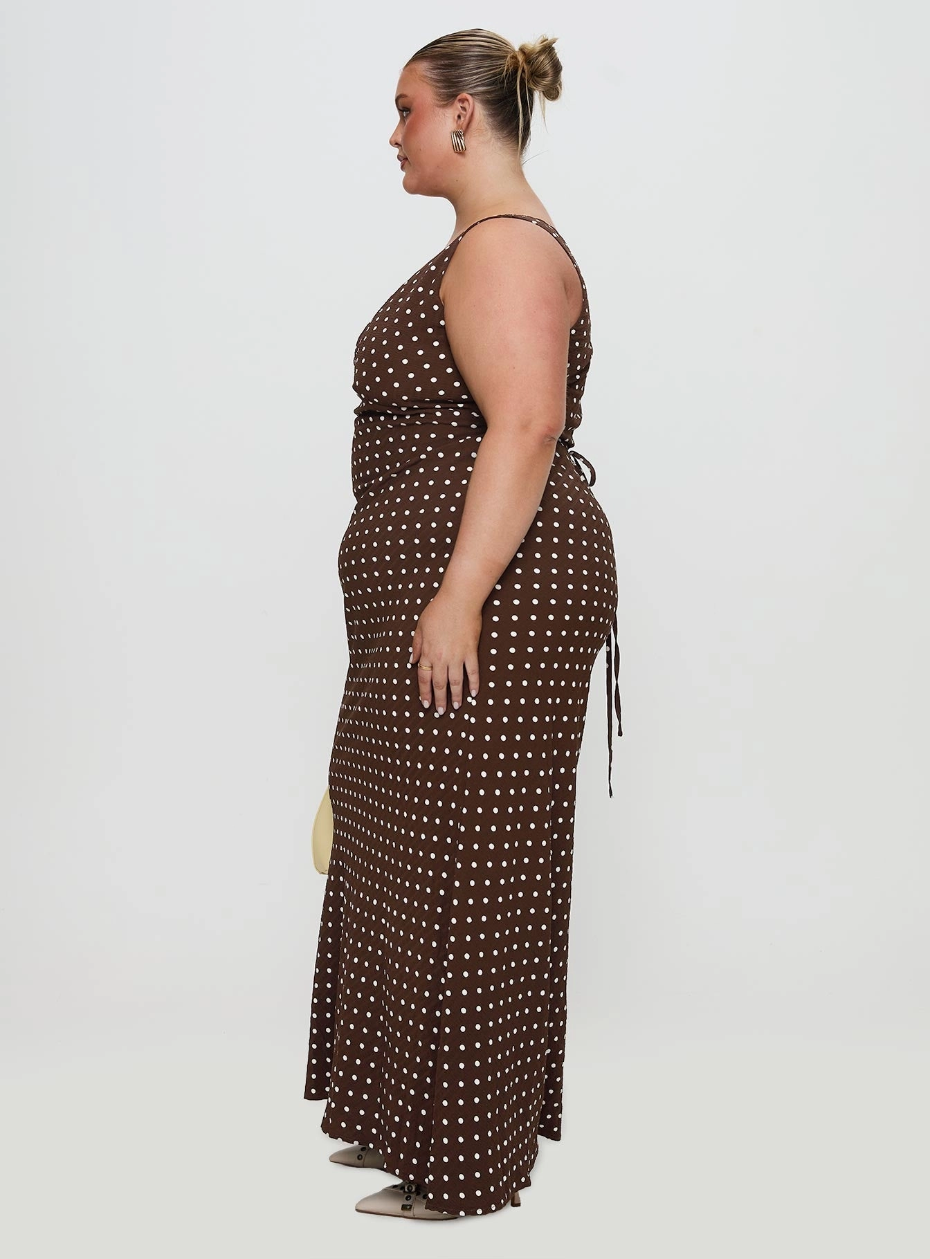 Nellie Maxi Dress Brown Polka Dot Curve Smart and Sleek