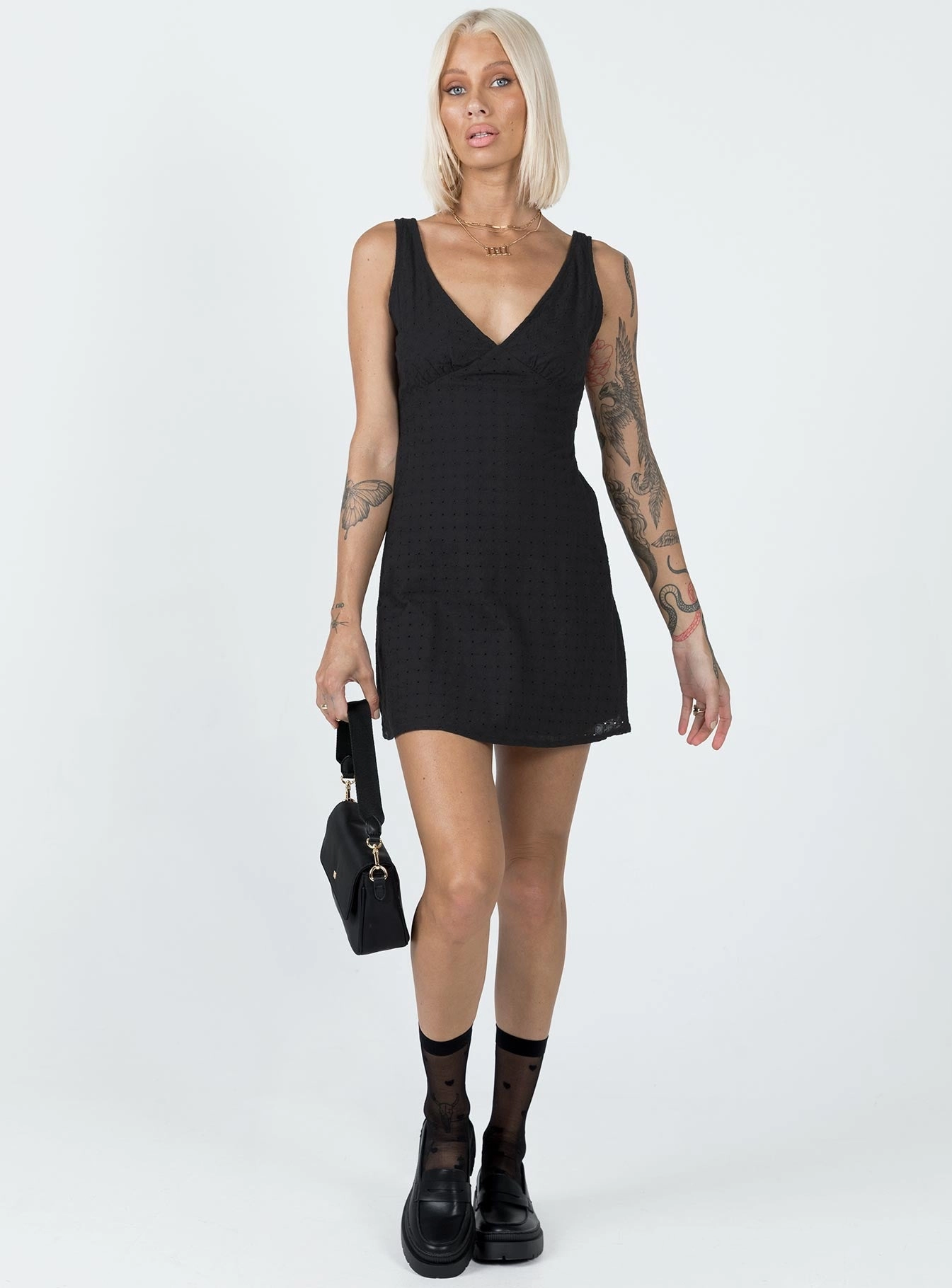 Feminine Structure Nellie Mini Dress Black Anglaise