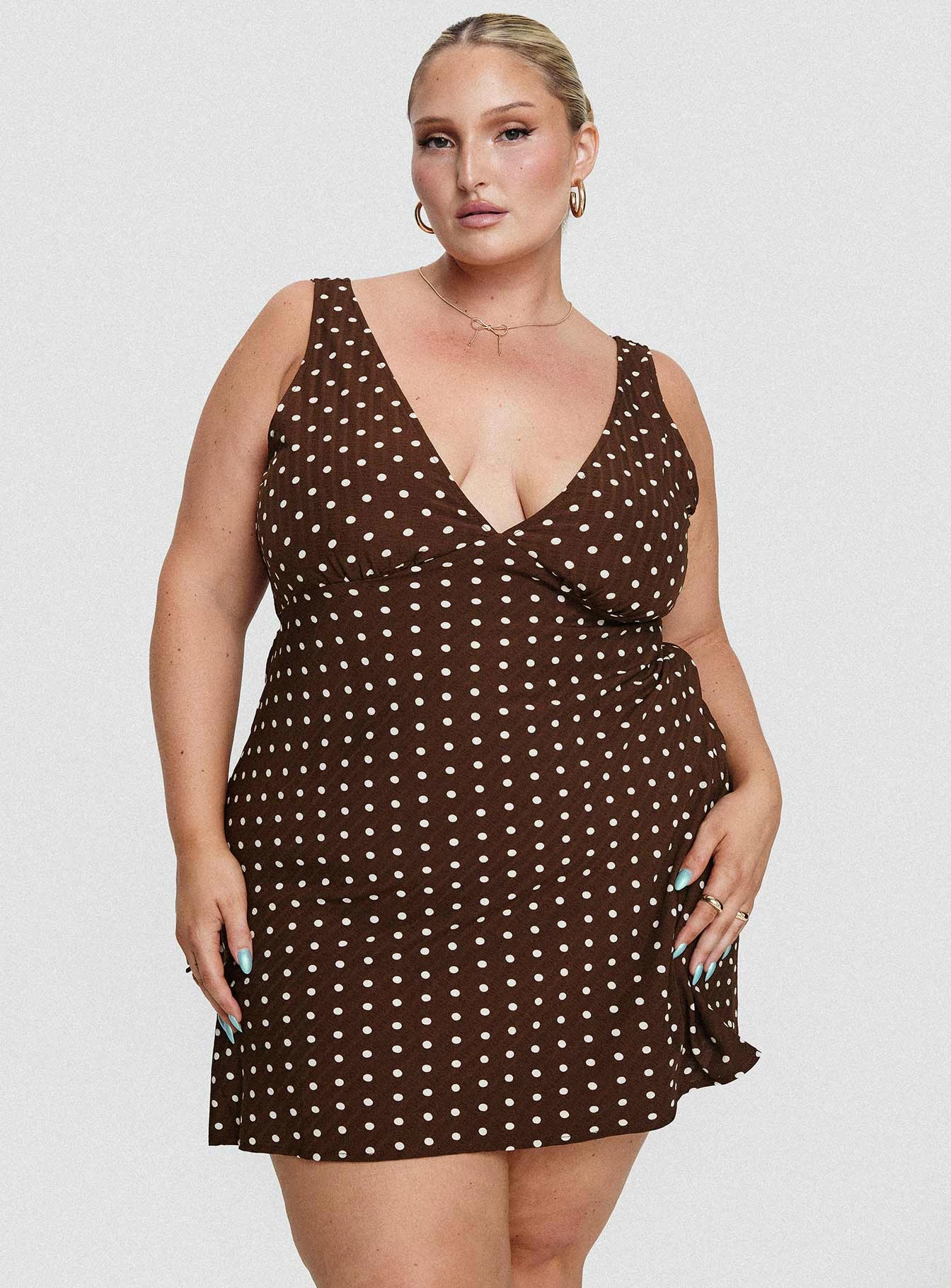 Cozy Balance Nellie Mini Dress Brown Polka Dot Curve