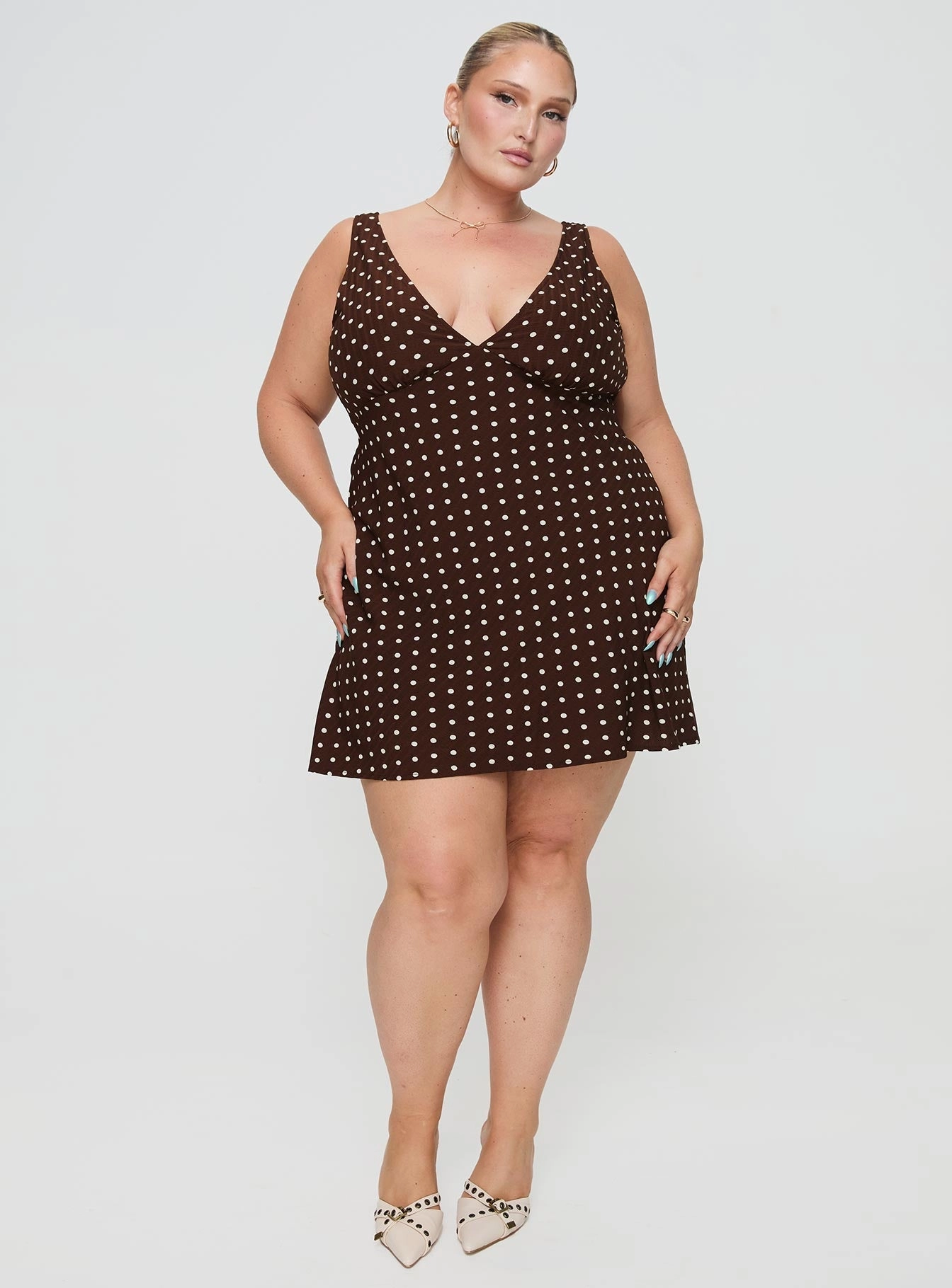 Nellie Mini Dress Brown Polka Dot Curve Bright Appeal