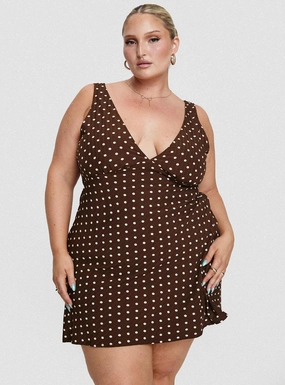 Cozy Balance Nellie Mini Dress Brown Polka Dot Curve