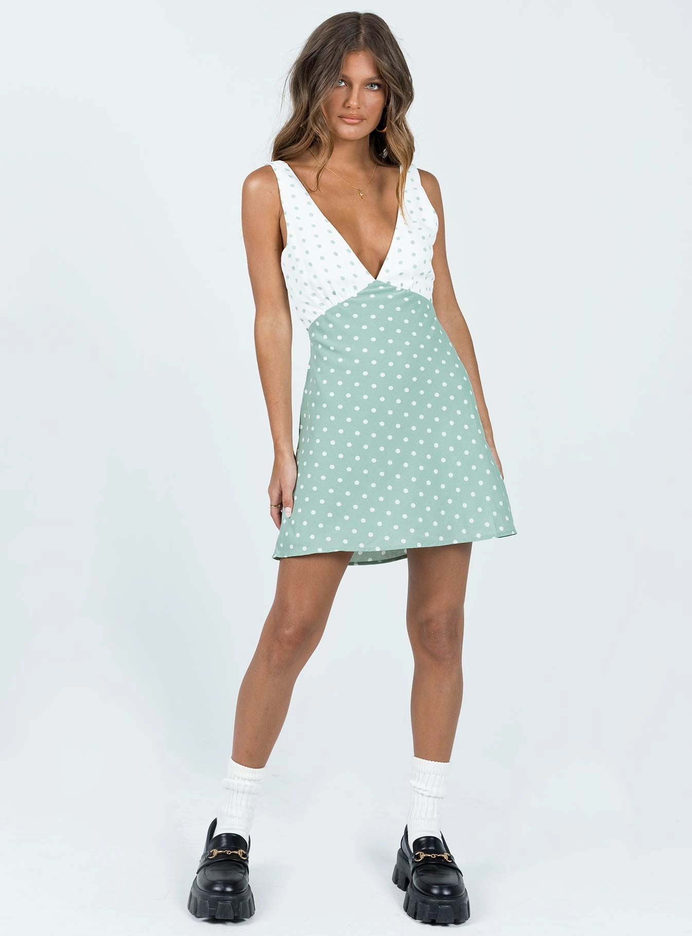 Relaxed and stylish Nellie Mini Dress Mint Polka Dot