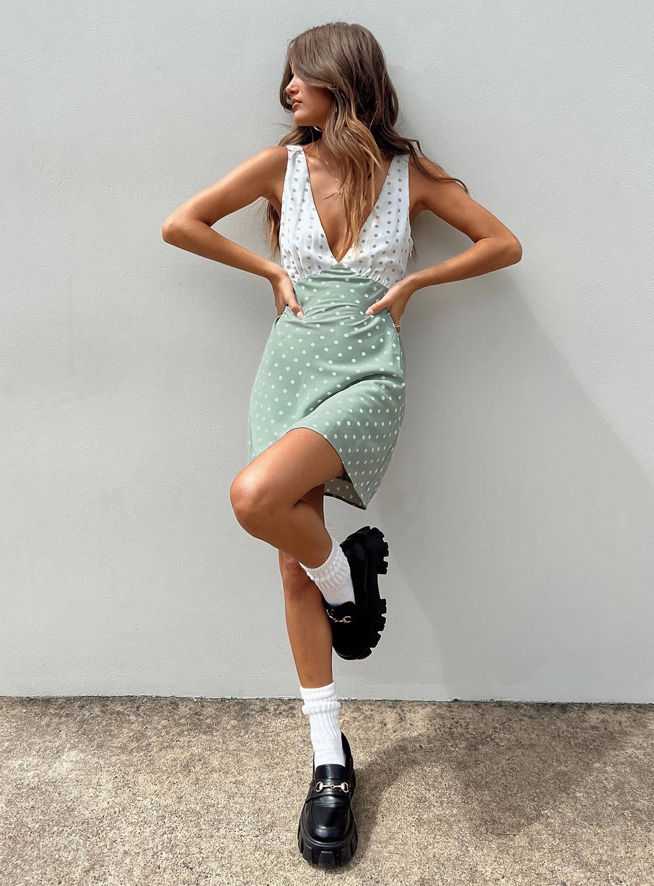Travel-friendly Nellie Mini Dress Mint Polka Dot