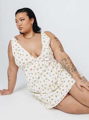 All Wear Chill Lines Nellie Mini Dress White / Yellow Floral Curve