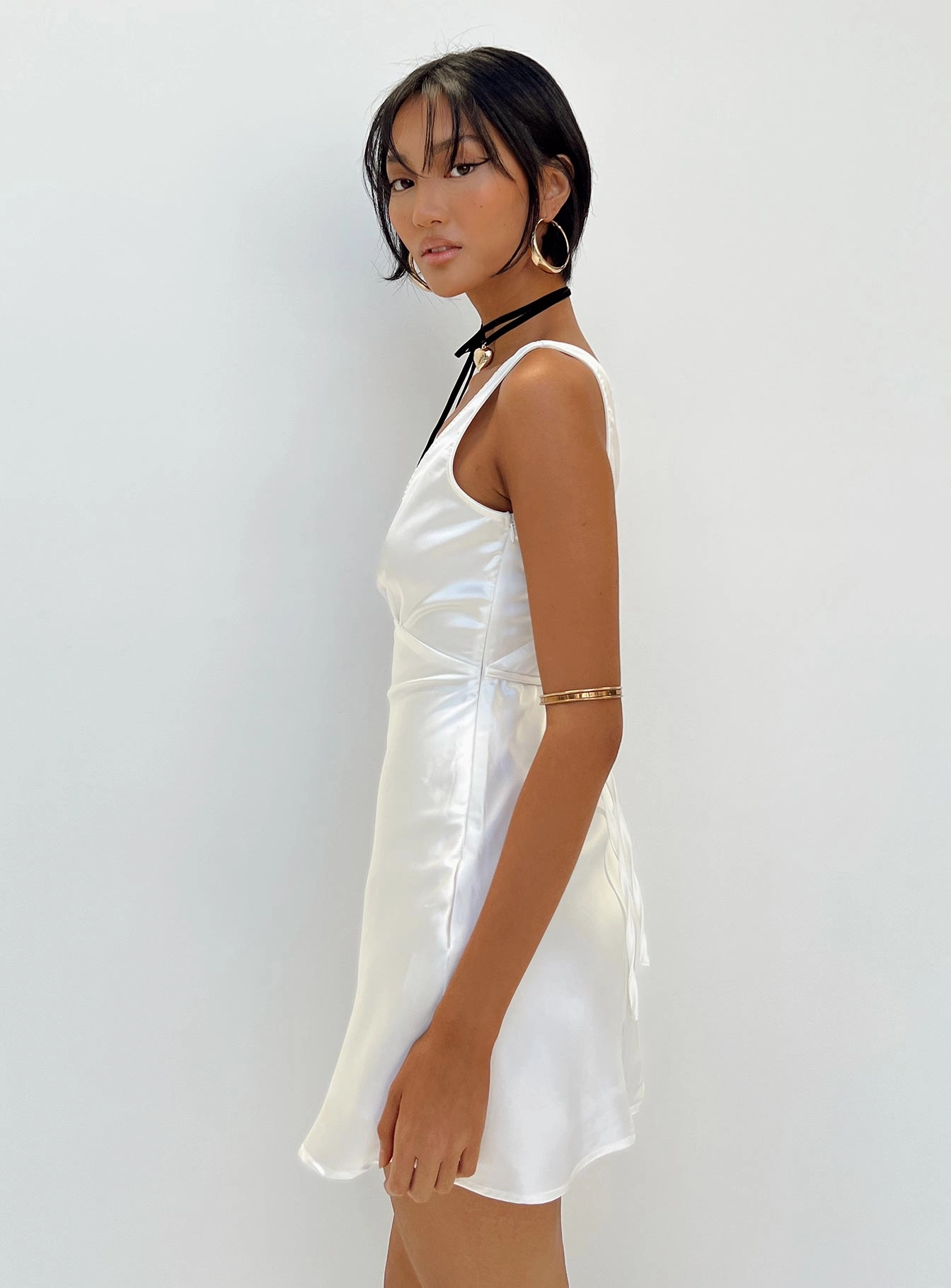 Nellie Mini Dress White Satin Statement-Print