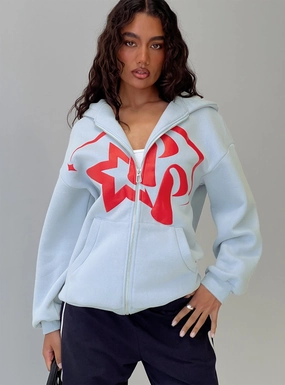 Starblazer Zip Up Graphic Hoodie Blue / Red Comfort Stretch Wear Trend-Driven
