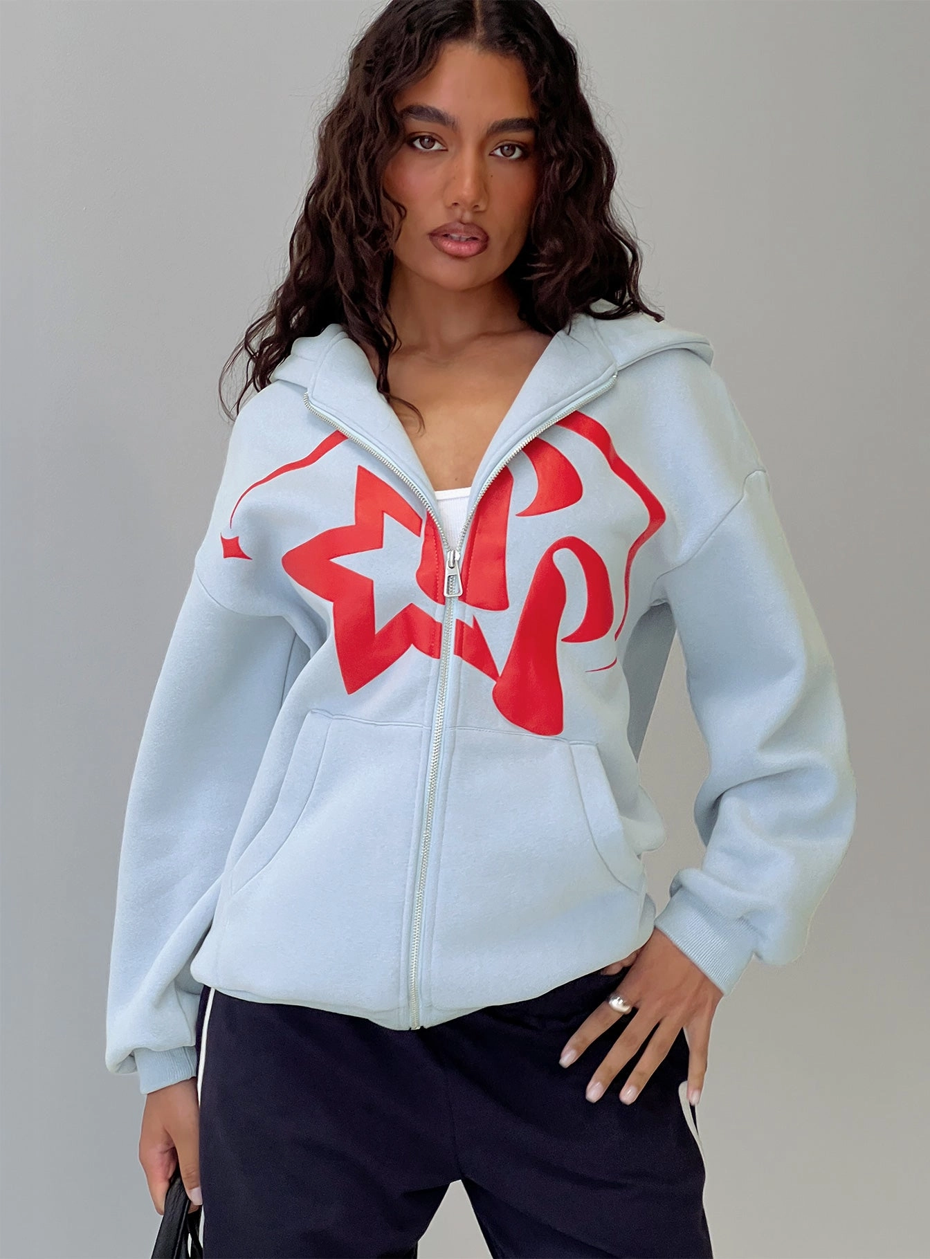 Starblazer Zip Up Graphic Hoodie Blue / Red Comfort Stretch Wear Trend-Driven