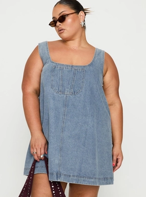 A-Line State Of Mind Mini Dress Blue Denim Curve