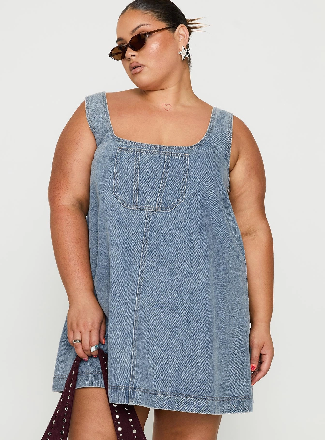 A-Line State Of Mind Mini Dress Blue Denim Curve