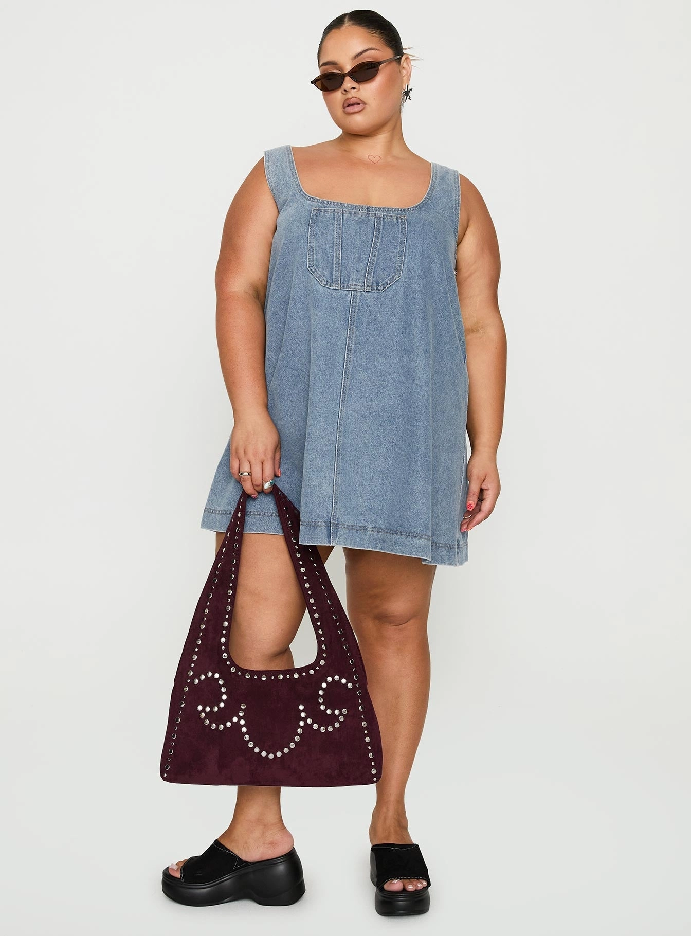 Gentle Look Vibrant Colors State Of Mind Mini Dress Blue Denim Curve