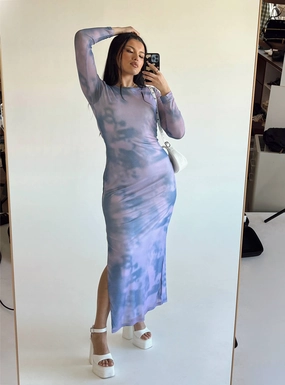 Soft-touch Harlowe Mesh Maxi Dress Blue Multi
